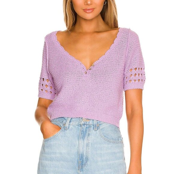 Free People Bree Cropped Pullover Purple Short Sleeve Sweater XS NWT Revolve - Picture 3 of 11